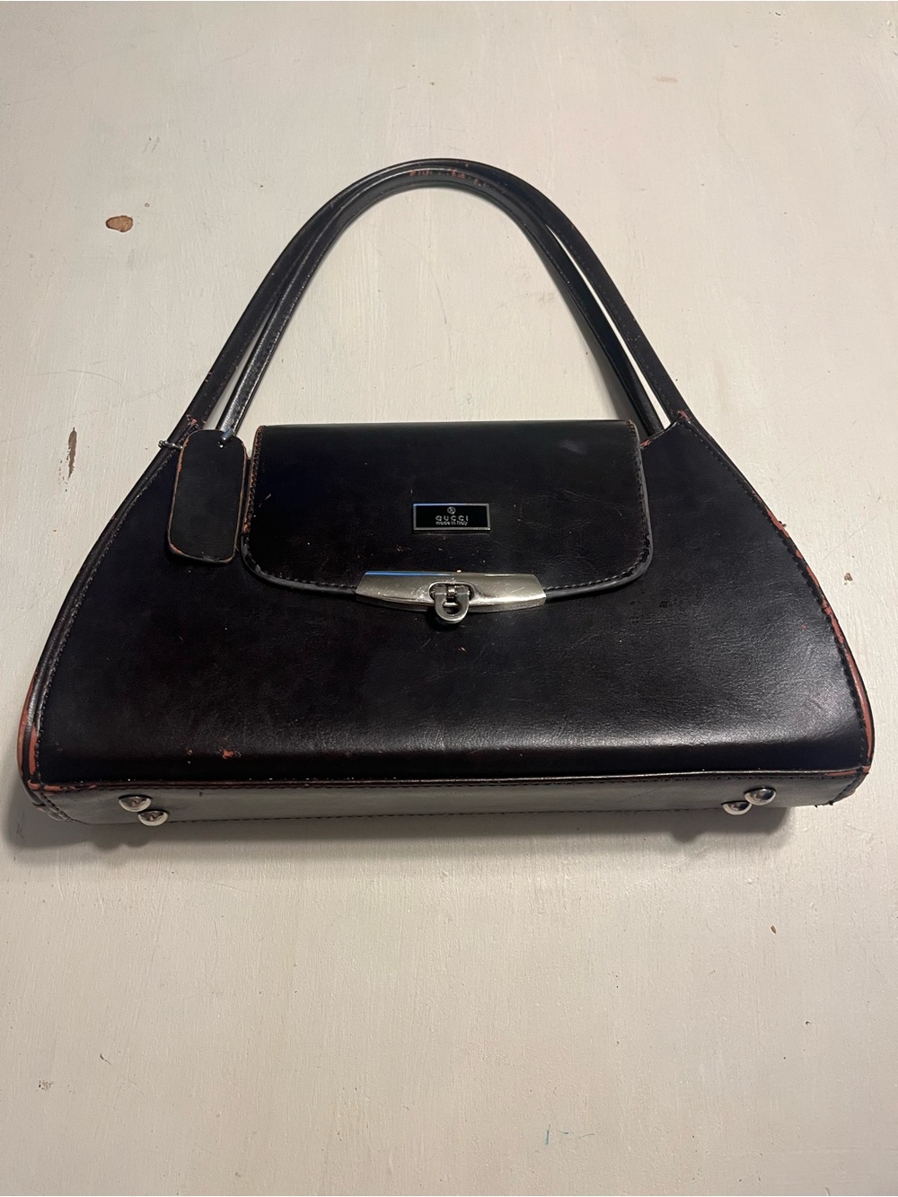 Vintage Gucci Black Leather Handbag - Worn